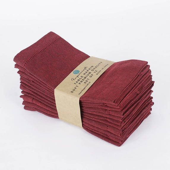 Fingercraft Dinner Napkins, 100% Cotton Dual Color Twill Chambray Hemstitched Cloth Napkin, 20in x 20in, 12 Pack, Burgundy Black