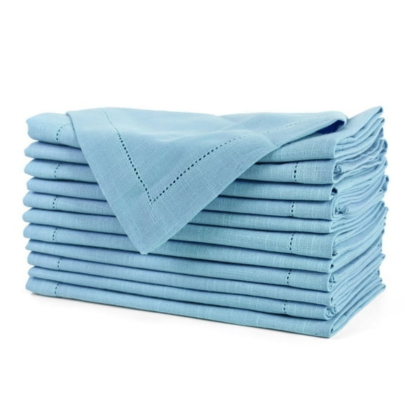 Fingercraft Dinner Napkins, 100% Cotton Hemstitched Cloth Napkin, 20in x 20in, 12 Pack, Aqua