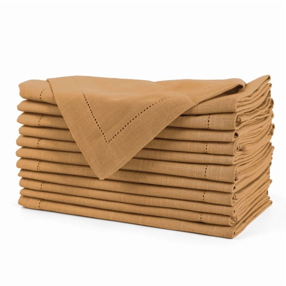 Fingercraft Dinner Napkins, 100% Cotton Hemstitched Cloth Napkin, 20in x 20in, 12 Pack, Brown