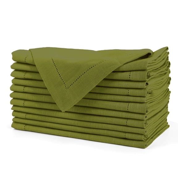 Fingercraft Dinner Napkins, 100% Cotton Hemstitched Cloth Napkin, 20in x 20in, 12 Pack, Olive Green