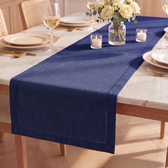 Fingercraft Table Runner 14 x 90 Inches, Cotton Table Runner with Elegant Hemstitch Border, Table Decor for Kitchen, Dining Room, Wedding, Holiday & Everyday Decor Bellwether Blue