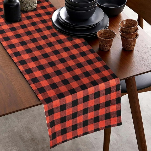 Fingercraft Table Runners, Buffalo Plaid Cotton Table Centerpieces, Dresser Décor for Home and Dining Rust Black-72