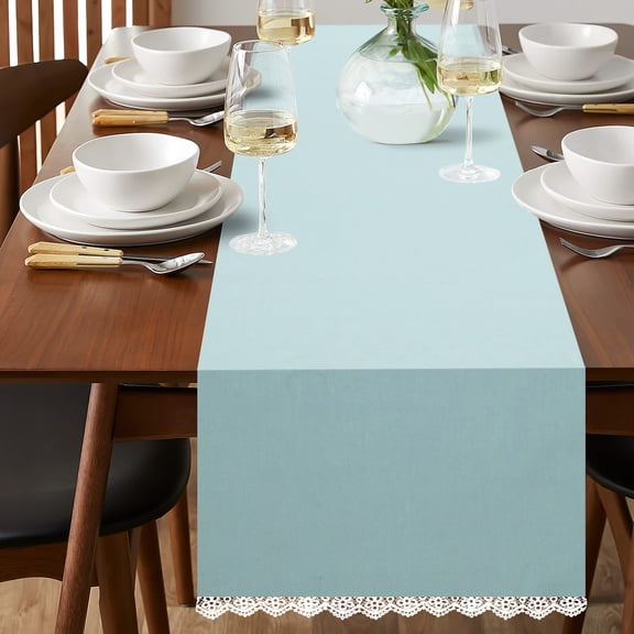 Fingercraft Table Runners, Cotton Dinner Table Centerpiece with Beautiful Premium Lace, Home and Dining Aqua-90