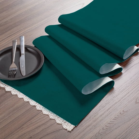 Fingercraft Table Runners, Cotton Dinner Table Centerpiece with Beautiful Premium Lace, Home and Dining Leaf Teal-90