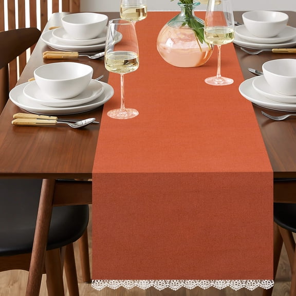 Fingercraft Table Runners, Cotton Dinner Table Centerpiece with Beautiful Premium Lace, Home and Dining Rust-72