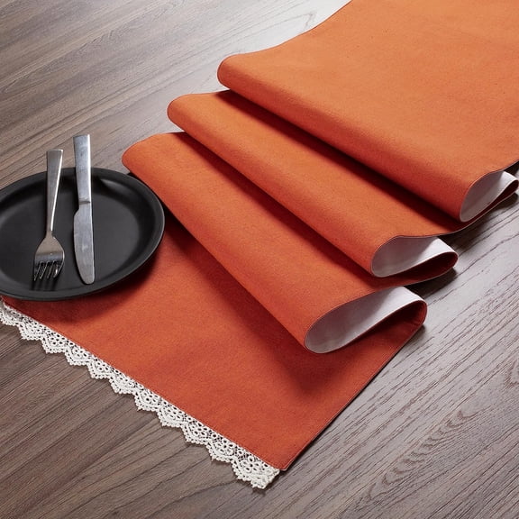 Fingercraft Table Runners, Cotton Dinner Table Centerpiece with Beautiful Premium Lace, Home and Dining Rust-72