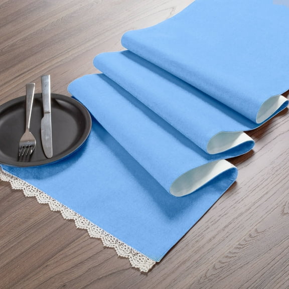 Fingercraft Table Runners, Cotton Dinner Table Centerpiece with Beautiful Premium Lace, Home and Dining Sky Blue-108