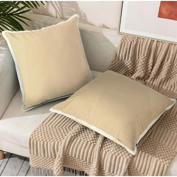 Fingercraft Throw Pillow Cover Pack of 2 Velvet Decorative Sofa Cushion Cover, 18"x18", Cream