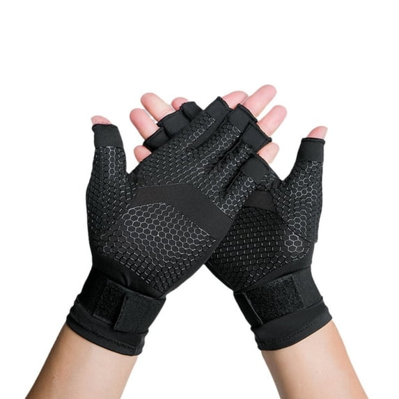 Fingerless Compression Support Gloves with Adjustable Wrist Strap for Men Women, Soft Stretch Hand Gloves for Office Typing Daily Use
