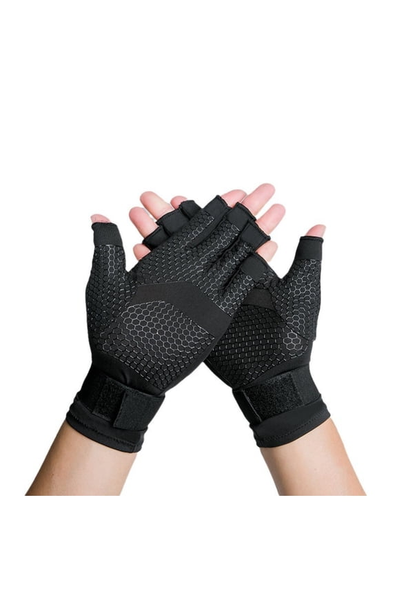 Fingerless Compression Support Gloves with Adjustable Wrist Strap for Men Women, Soft Stretch Hand Gloves for Office Typing Daily Use