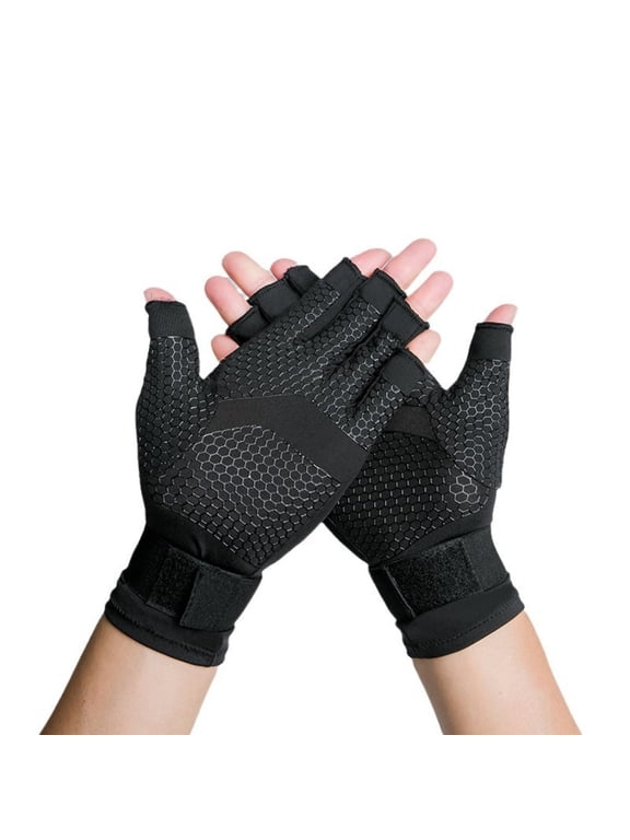 Fingerless Compression Support Gloves with Adjustable Wrist Strap for Men Women, Soft Stretch Hand Gloves for Office Typing Daily Use