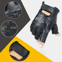 Fingerless Faux Leather Gloves, Black Biker Sports Gloves for Men & Women - Breathable Anti-Slip Grip for Cycling, Weightlifting, Motorcycle Riding