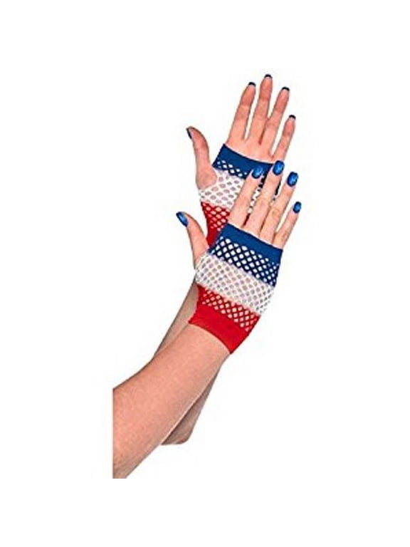 Fingerless Fishnet Gloves Red White and Blue