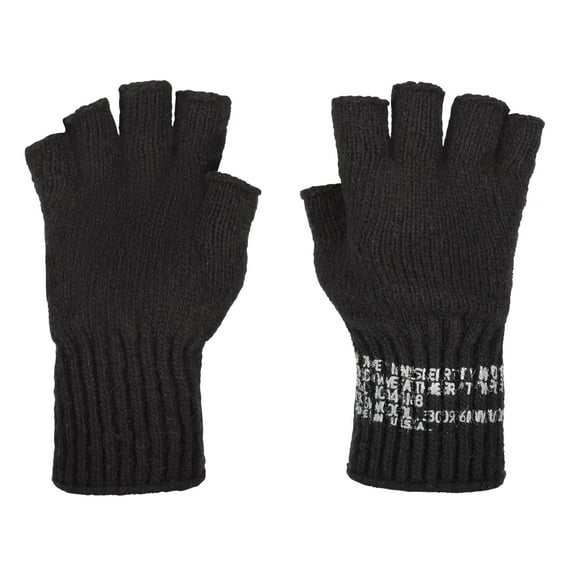 Fingerless Glove Liner with Stamp, 100% Wool, Genuine Issue, One Size, Black