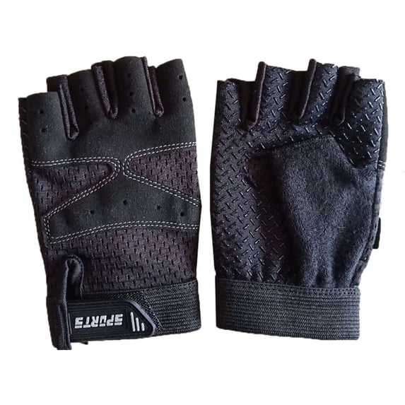 Fingerless Gloves, Breathable Non-Slip Half Finger Sports Gloves, Adjustable Wrist Strap Shock Absorbing Workout Gloves for Cycling Riding Gym Training Climbing Hiking Outdoor Activities