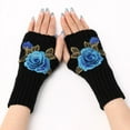 thumbnail image 1 of Vorkoi Fingerless Gloves Knitted Flower Winter Glove Half Finger Warm Mittens for Womens Girls Ladies Handmade Embroidery, 1 of 3
