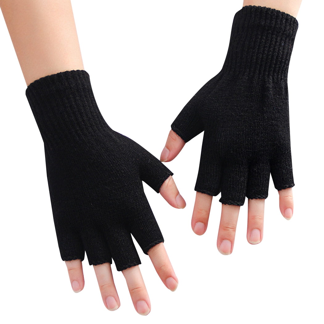 Coxeer Women Fingerless Gloves Knitted Solid Color Half Finger Mittens Computer Gloves, Adult Unisex, Size: One size, Gray