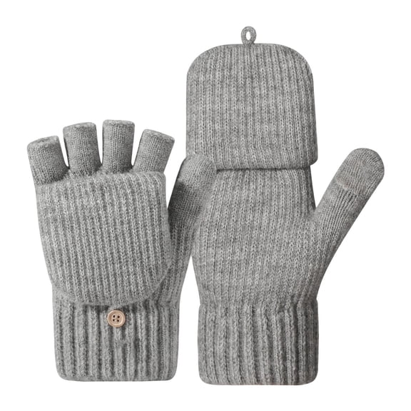 Fingerless Gloves, Winter Thermal Gloves, for Touch Screen, Knitted, Half Finger, for Running, Walking, for Men and Women, Gray