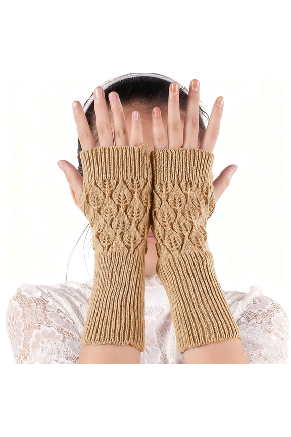 Fingerless Gloves With Delicate Leaf Cutout Design For Fashionable Cold Weather Hand Wear Winter Mittens Accessories Gold,One Size