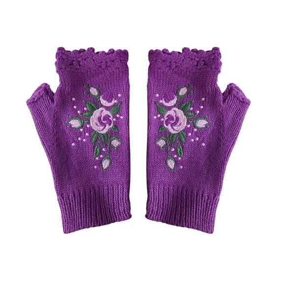Fingerless Gloves, Women's Knit Gloves, Hand Embroidered Flower Gloves, Crochet Gloves for Women, Fashion, Boho Style, Unique Handmade Look, Gifts for Her Baberdicy, Ideal for Women