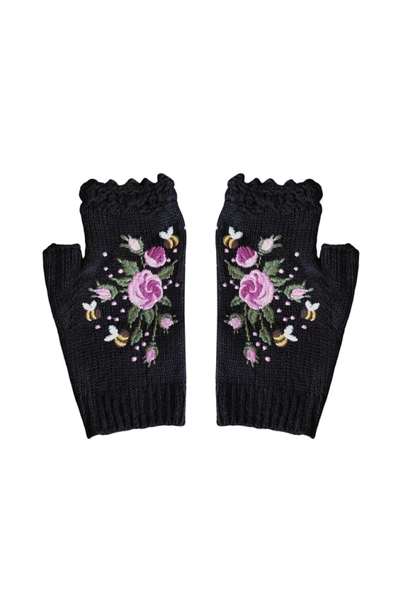 Fingerless Gloves, Women's Knit Gloves, Hand Embroidered Flower Gloves, Crochet Gloves for Women, Fashion, Boho Style, Unique Handmade Look, Gifts for Her Baberdicy, Ideal for Women