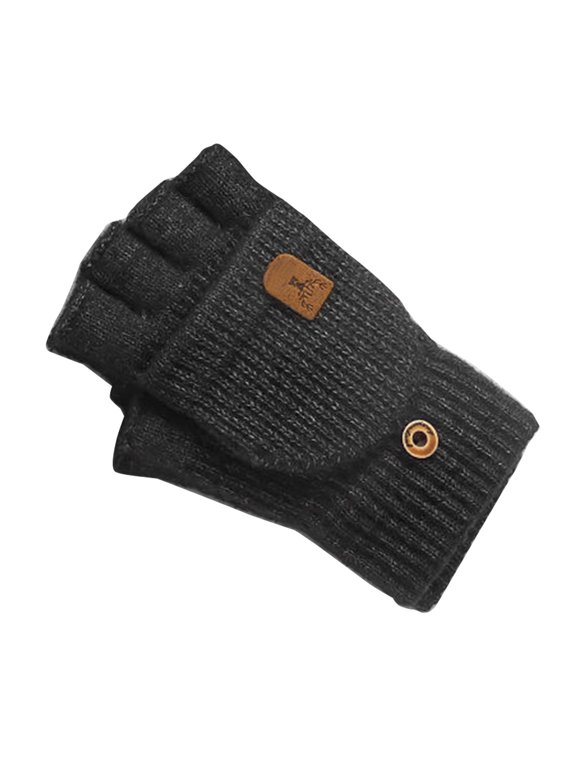Fingerless Gloves for Students with Cover Cuff Mittens Knitted Writing Gloves Thick Hand Warmers Half Finger Gloves