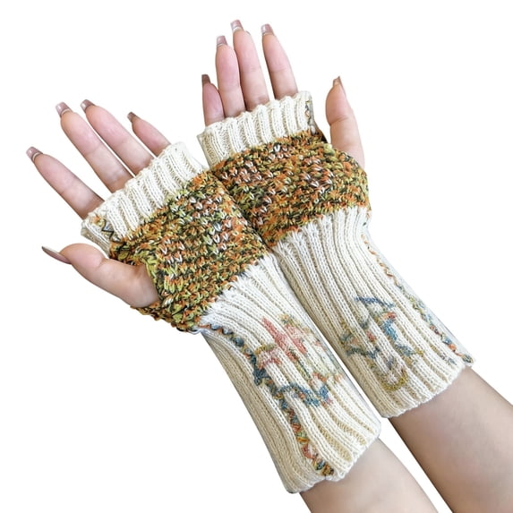 Fingerless Gloves for Women Butterfly Print Floral Motif Extended Wrist ...