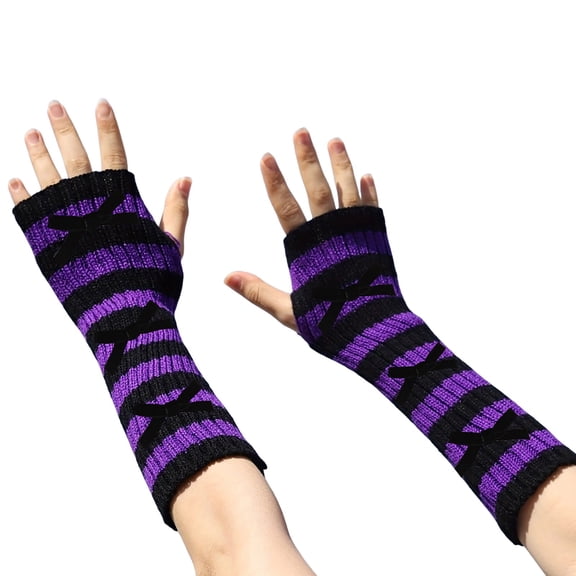 Fingerless Gloves for Women Cozy With Bow Knit Cold Weather Warm Cotton Winter Fashion Womens Mittens Purple