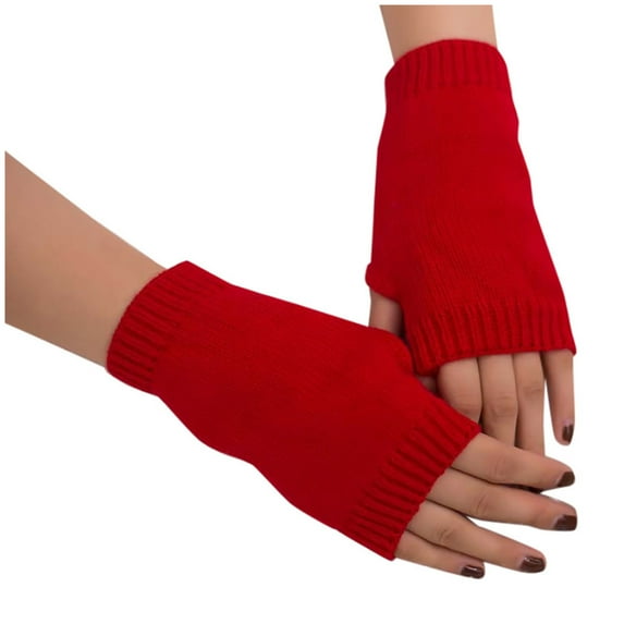 Fingerless Gloves for Women Girl Knit Arm Fingerless Keep Warm Winter Soft Mitten Women's winter warm solid color gloves red