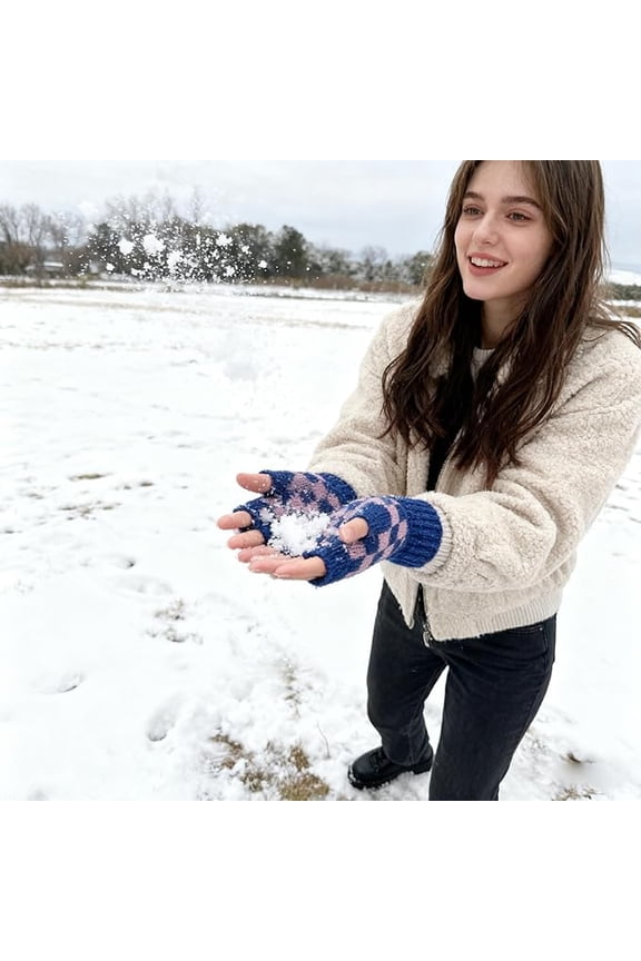 Fingerless Gloves for Women, Half Finger Winter Warm Knitted Gloves for Typing, Driving, Outdoor Activities