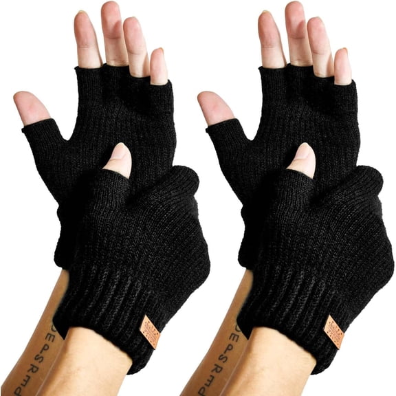 Fingerless Gloves for Women Men, Winter Warm Alpaca Wool Stretch Knit Adult Half Finger Glove for Typing, Driving