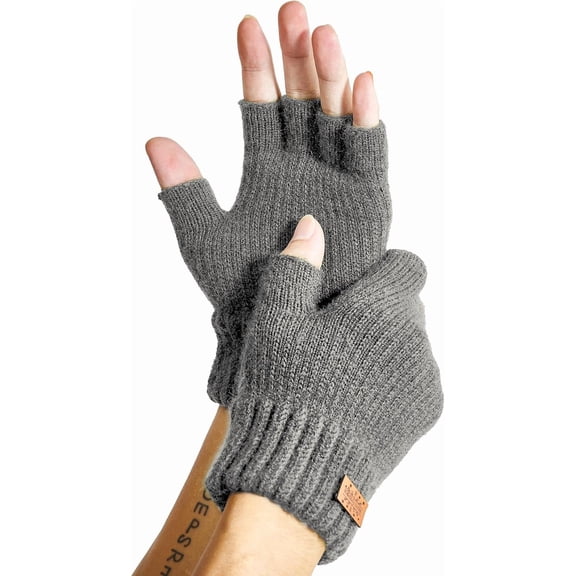 Fingerless Gloves for Women Men, Winter Warm Alpaca Wool Stretch Knit Adult Half Finger Glove for Typing, Driving