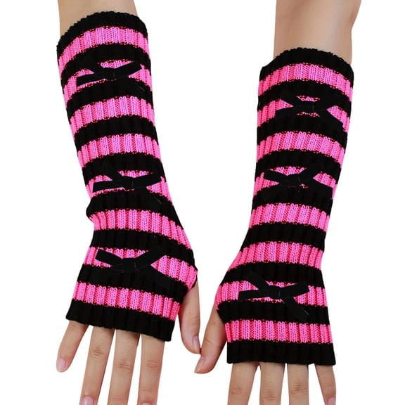 Fingerless Gloves for Women Soft With Bow Knitted Cold Weather Fleece Winter Clothing Womens Mittens Hot Pink