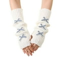 thumbnail image 1 of Fingerless Gloves for Women Soft With Bow Knitted Cold Weather Fleece Winter Fashion Womens Mittens Light Blue, 1 of 3