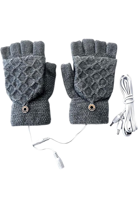 Fingerless Heated Gloves - USB Rechargeable Unisex Knitted Wool Washable Z