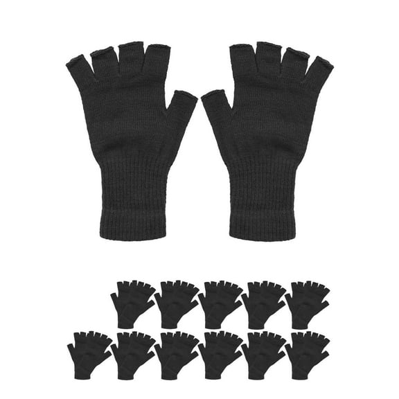 Fingerless Knit Gloves 12 pieces, Black