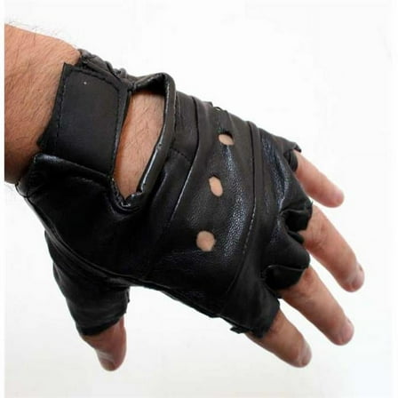 Fingerless Leather Gloves with Wrist Strap S-XXL