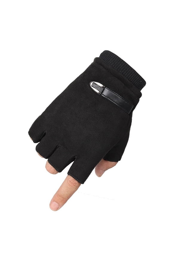Fingerless Men Gloves Driving Suede Leather Black Grey Half Finger Men Elastic Gloves Outdoor Bike Mittens Winter Warm Gloves ,Easy to Wear