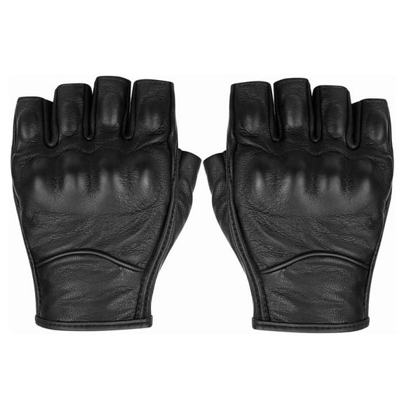 Fingerless Motorcycle Gloves for Mens Leather Riding Driving Gloves with Hand Knuckle Goat Skin Gloves