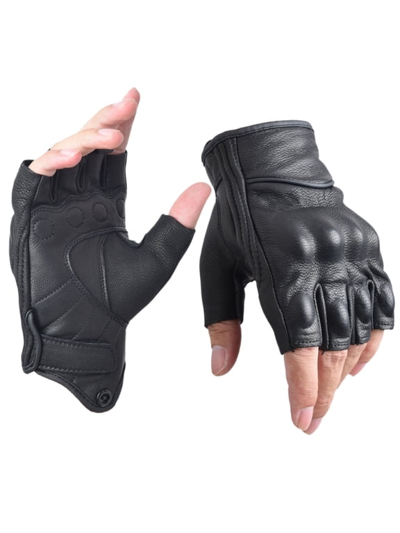 Mens Goatskin Fingerless Gloves Driving Outdoor Leather Gloves with Hand Knuckle For Daily Use Working Cycling