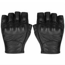 Fingerless Motorcycle Gloves for Mens Leather Riding Driving Gloves with Hand Knuckle Goat Skin Gloves