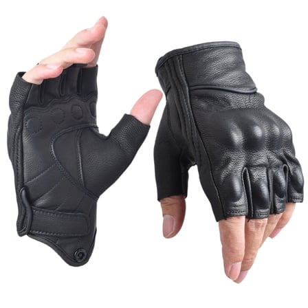Mens Goatskin Fingerless Motorcycle Gloves Riding Driving Outdoor Leather Gloves with Hand Knuckle
