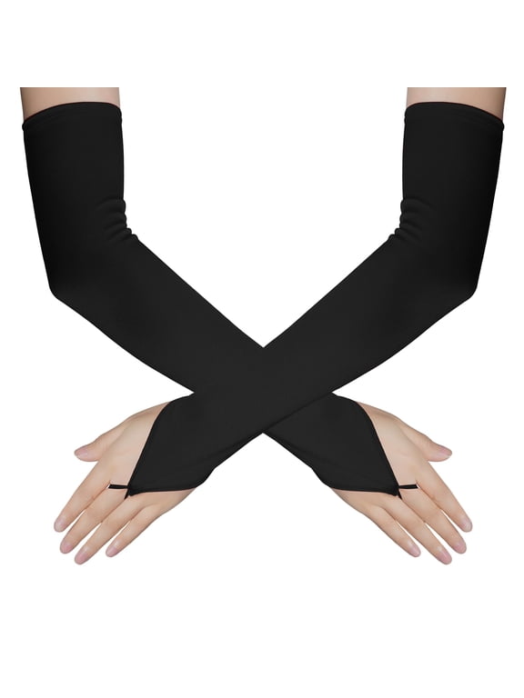 Fingerless Over Elbow Long Satin Opera Gloves - Soft, Stretchy Spandex Cosplay for Adults