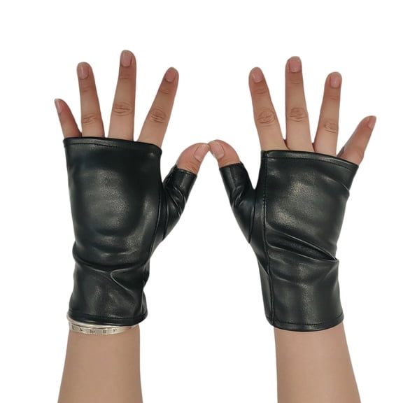 Stylish Fingerless Motorcycle Gloves Reinforced PU Leather Punk Fashion Design Stage Performances