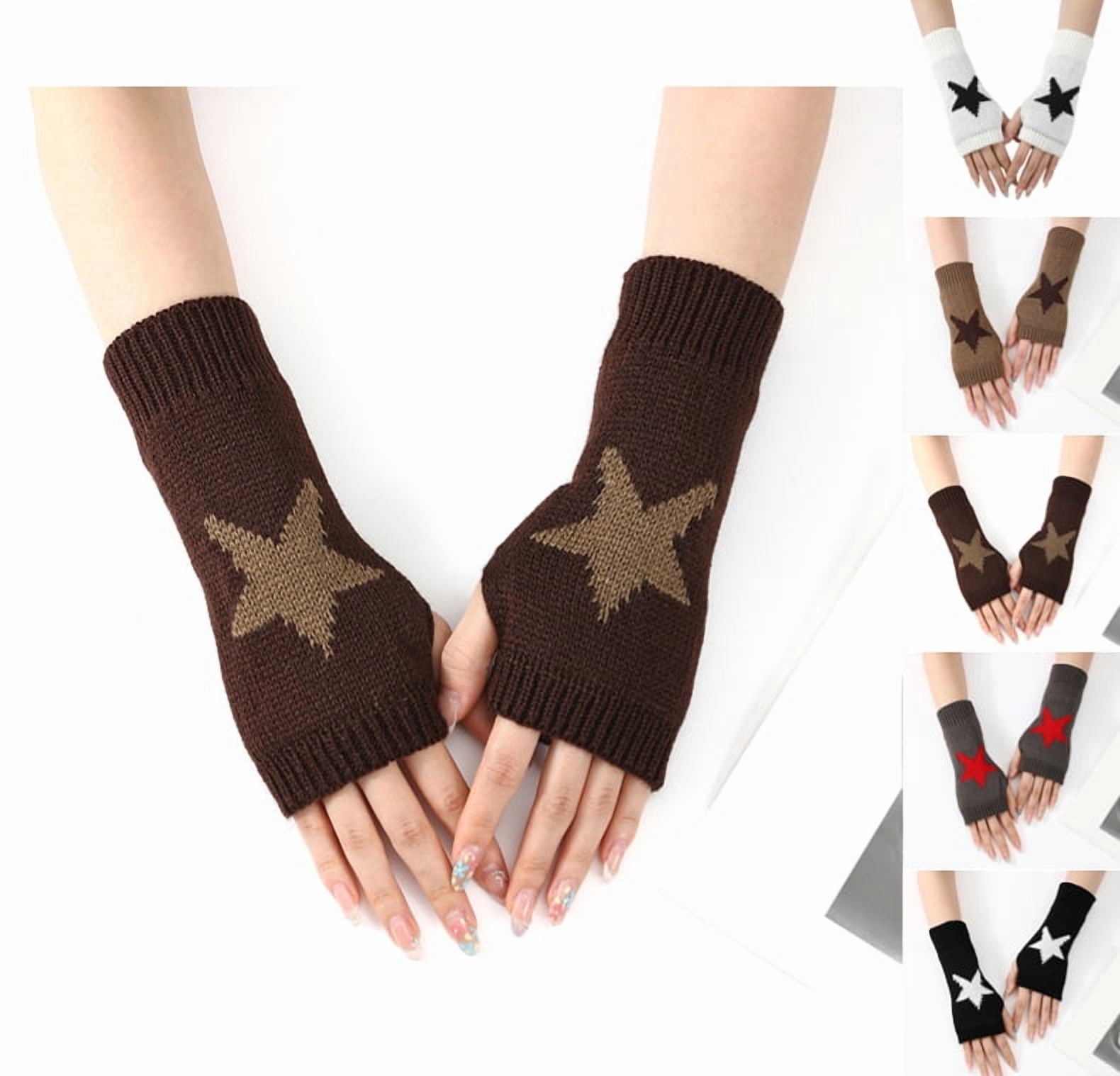 Fingerless Star Knitted Gloves with Thumb Hole for Women, Y2K