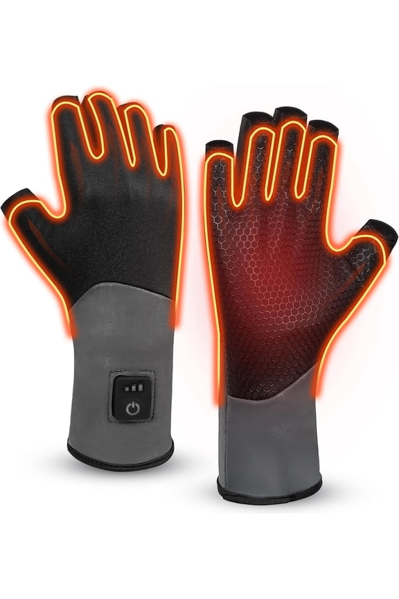 Fingerless Thin Heated Glove Liners for Man Women, Rechargeable Touchscreen Heating Gloves, Electric Heated Mittens with 2 Battery Thermal Gloves for Hunting, Camping, Gaming, Ice Fishing