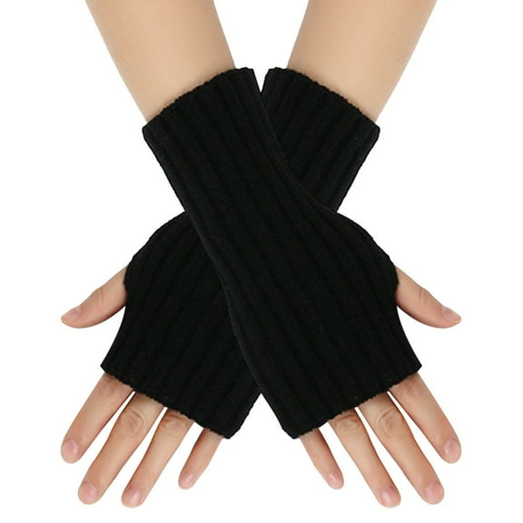 Fingerless Thumb Hole Short Gloves Mittens Winter Arm Warmer,Christmas Gifts for Lover(7.5Inch,Black)