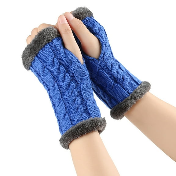 Fingerless Thumb Hole Short Gloves Mittens Winter Arm Warmer,Christmas Gifts for Lover(7.9Inch,Blue)