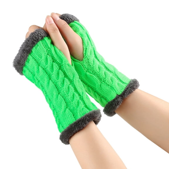 Fingerless Thumb Hole Short Gloves Mittens Winter Arm Warmer,Christmas Gifts for Lover(7.9Inch,Green)