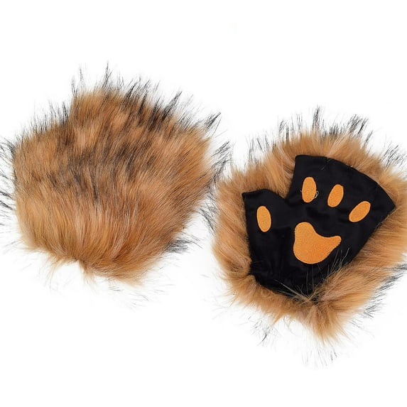 Fingerless Wolf Paw Gloves, Stretchy Furry Faux Fur Animal Fox Cat Paws Gloves Halloween Cosplay Costume